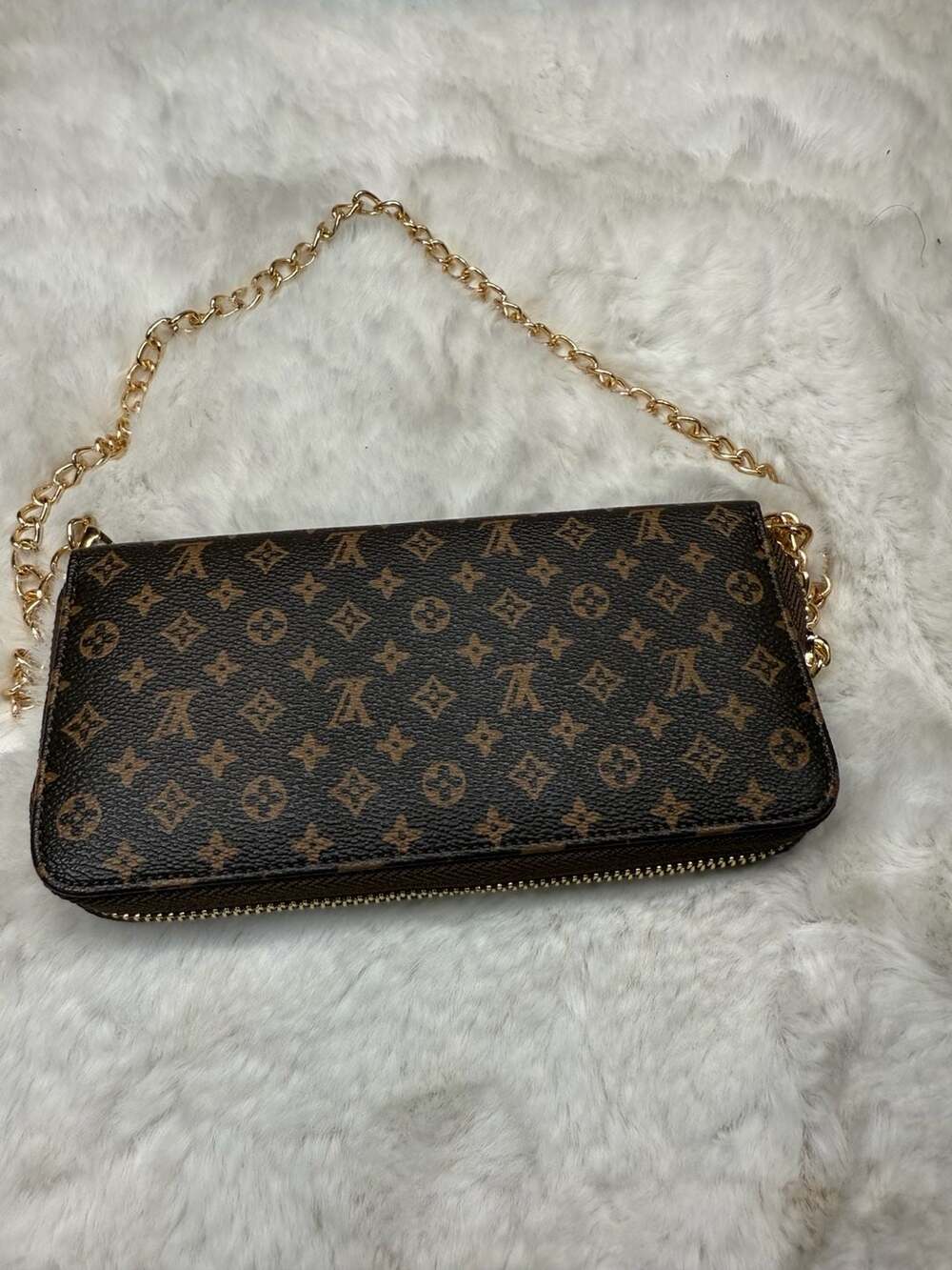 Inspired designer Monogram brown gold strap wallet purse